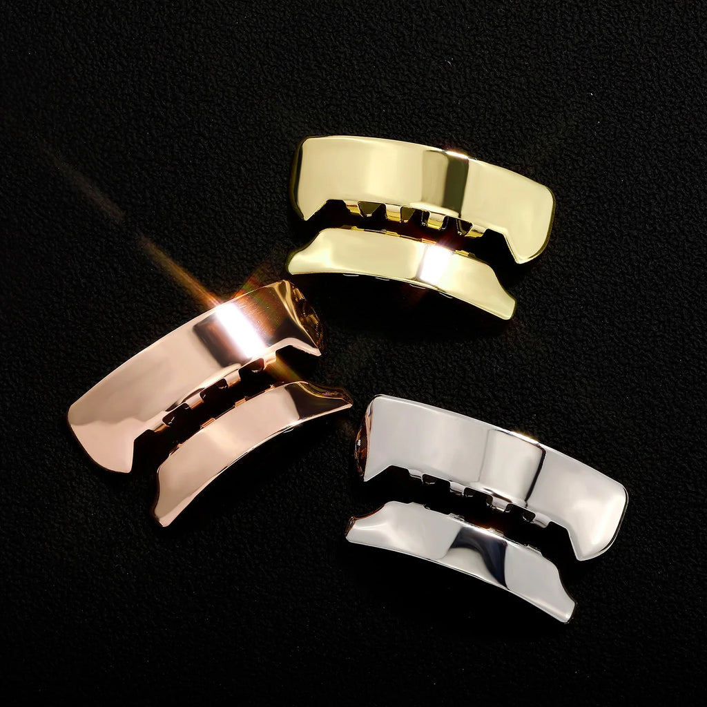 TOPGRILLZ Cyberpunk Square Glossy Tooth Grillz Braces Hip Hop Trapezoid 6 Top&6 Bottom Teeth Caps For Women Men Rapper Jewelry
