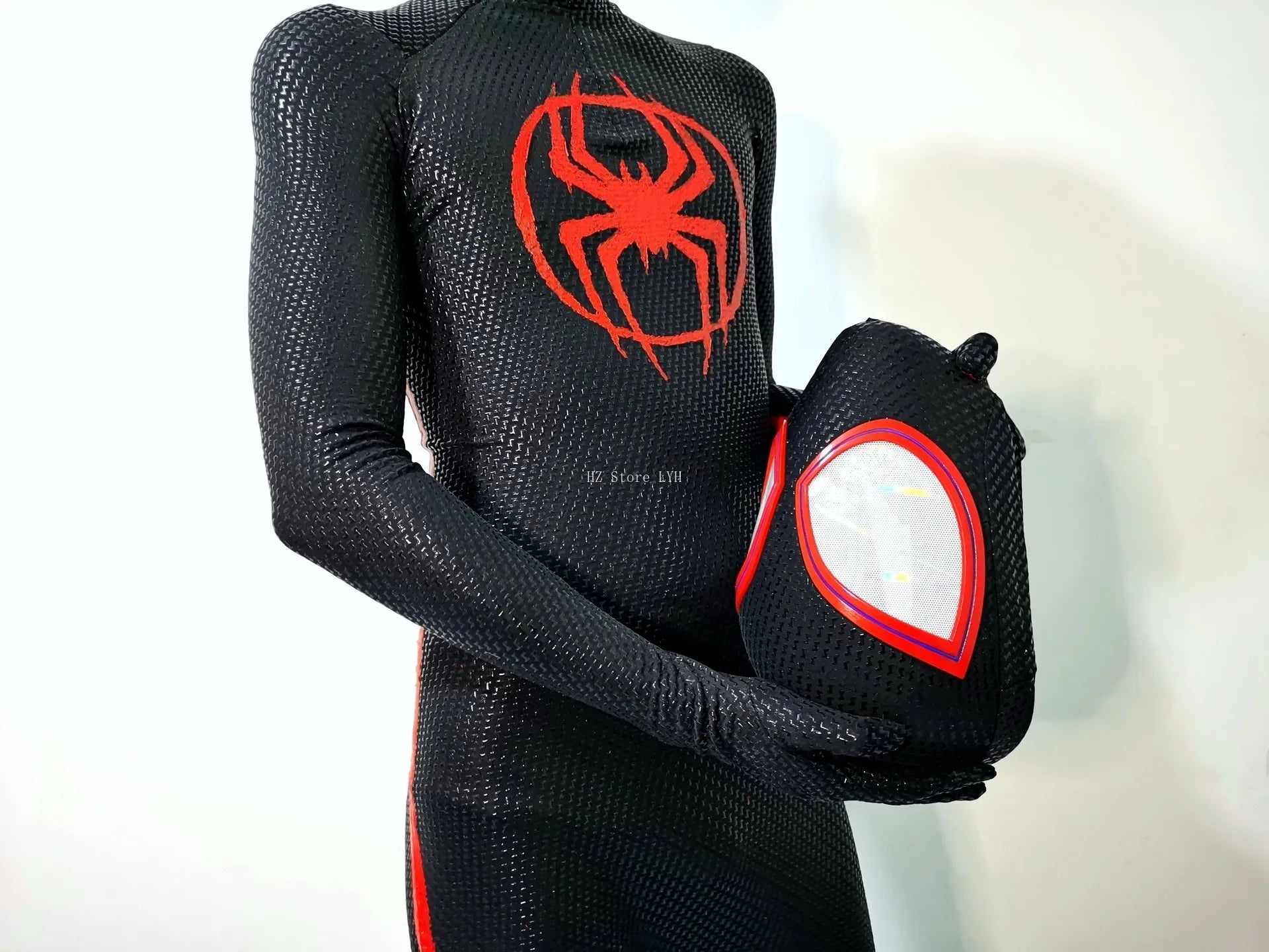 Miles Morales Spider-Man Jumpsuit & Mask Screen Printing 1:1 3D Handmade Customized Spiderman Suit Halloween Cos Costume Gift