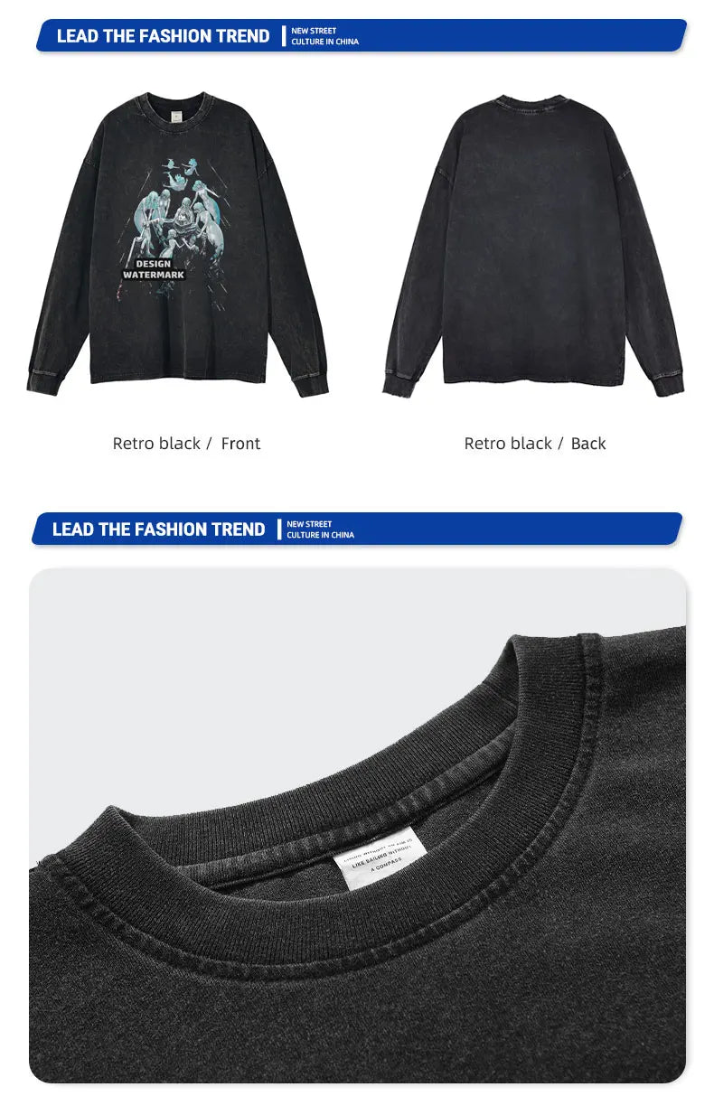 Anime Griffith Sweater Oversized Vintage Washed B -Berserk Long Sleeve T Shirt Manga Guts Pullover Zodd Sweatshirts 100% Cotton