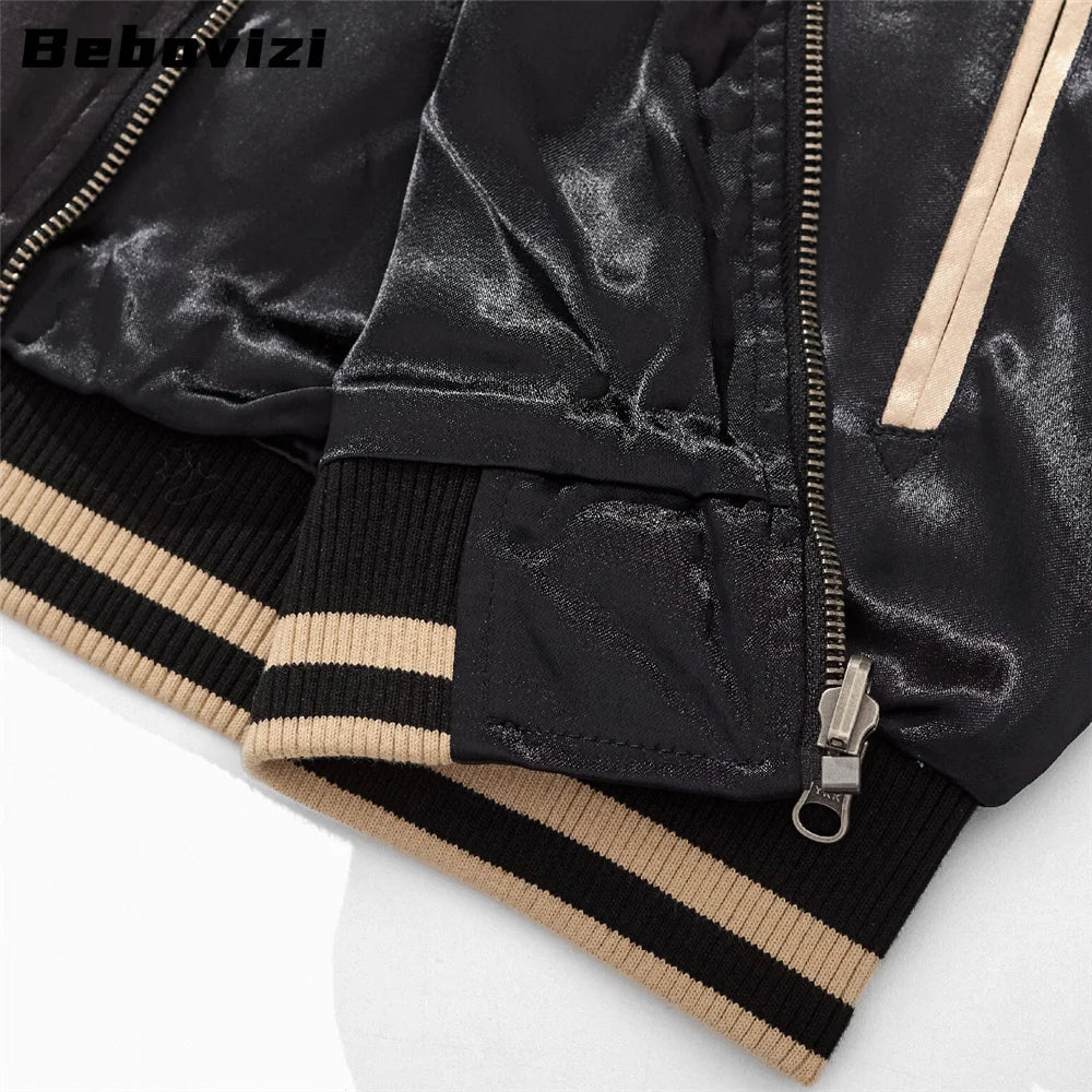Fashion Anime Lion Flower Embroidered Zipper Jacket Streetwear Hip Hop Men's Harajuku Japanese Baseball Coat Bomber Jacket