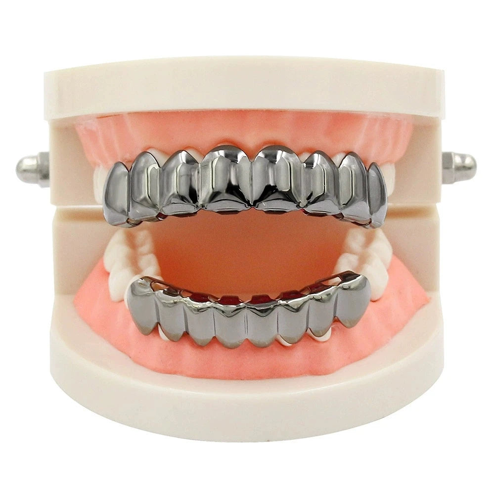 TOPGRILLZ Gold Silver Plated HIP HOP Teeth Grillz Top & Bottom Grills Set With silicone Real Shiny Vampire Tooth Sets