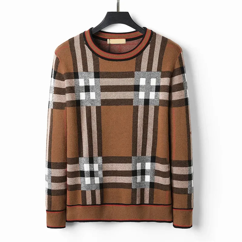 High End Luxury Pullover Men Sweater Autumn Winter Designer Brand Round Neck Striped Wool European Fashion Casual Warm Knitwear