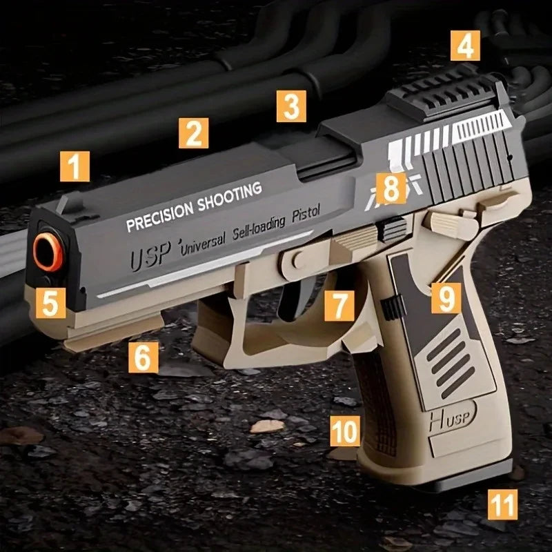 USP Shell Throwing Pistol Continuous Firing Airsoft Blowback Soft Bullet Gun Empty Hanging Children Toy Boys Gifts