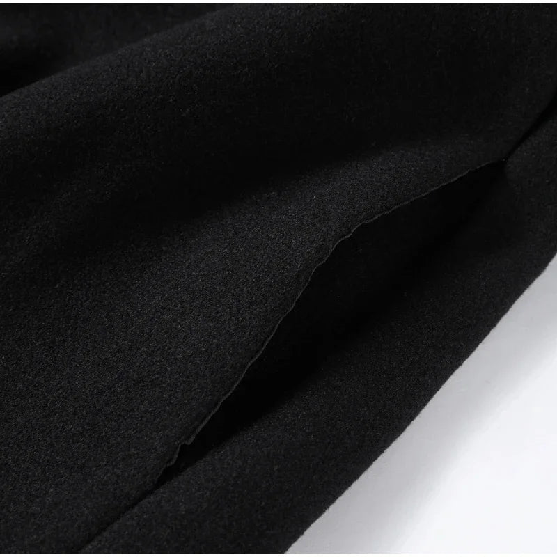 Urban Black Woolen Blend Coats Women Stand Collar Single-breasted Long Sleeve Thick Warm Jacket 2025 Autumn Winter Lady Outwear
