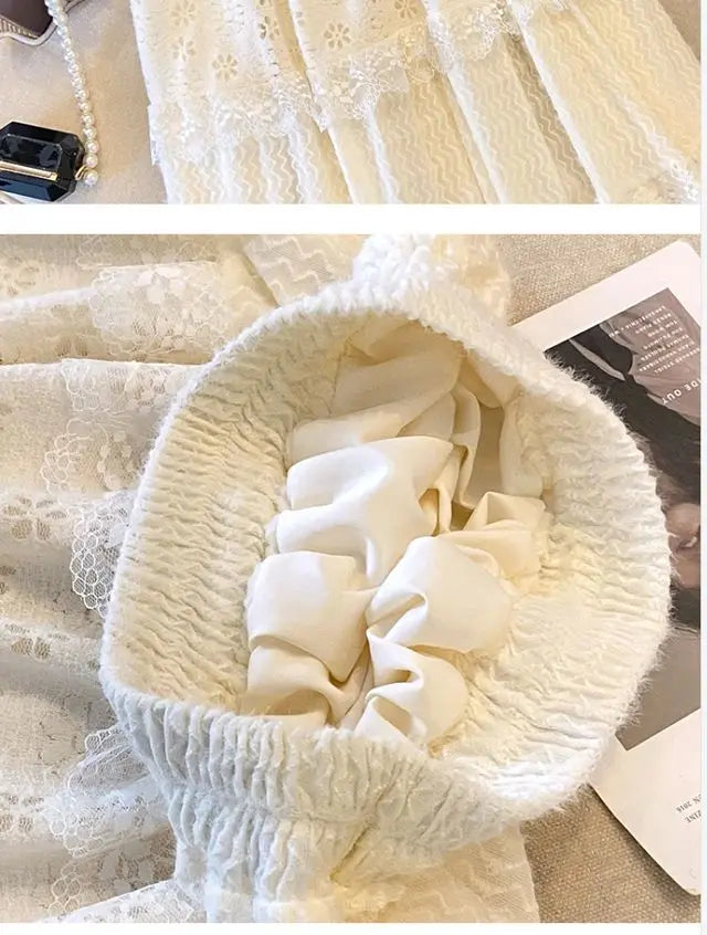 Lace Skirts Women French Style Ankle-length High Elastic Waist Hollow Out Patchwork New Loose Slim Korean  A-line Sweet Fit