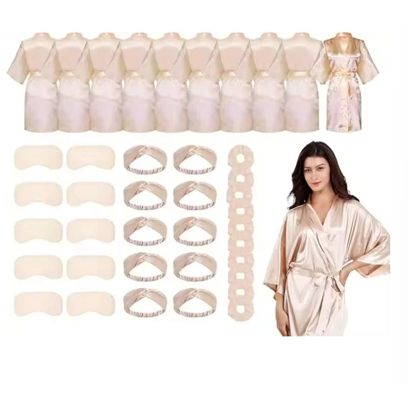 12 Pack Satin Women Robes Kimono Robe Bulk with Sleeping Mask and Hair Tie Sets Silky Bathrobes for Birthday Wedding Party