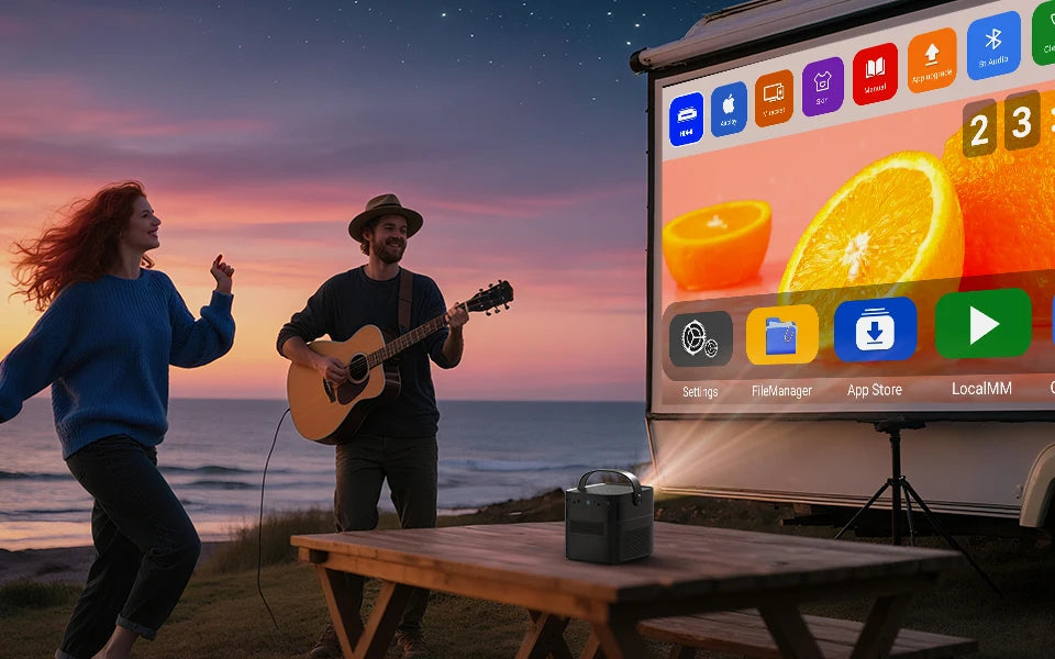 VEVSHAO V50 400ANSI DLP Projector Airplay Miracast 15000mAh Battery Android 9.0 TOF Focus 3D Portable Outdoor Movie Projector