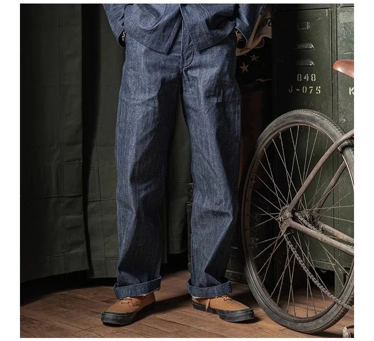 Rugged Bronson 40s USN Selvedge Denim Work Pants High Waist Wide Leg Men's Jeans