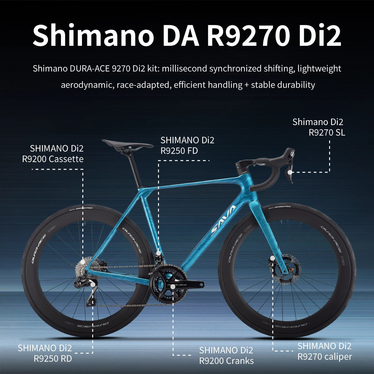 SAVA AEROX SLR9 Full Carbon Fiber Electronic Shift Road Bike with SHIMAN0 Di2 9270 Kit CP-BORA WTO B45 Rims