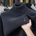 Brand cartoon bear embroidered high neck sweater luxury high end brand trend knit pullover casual warm plush comfort men's wear