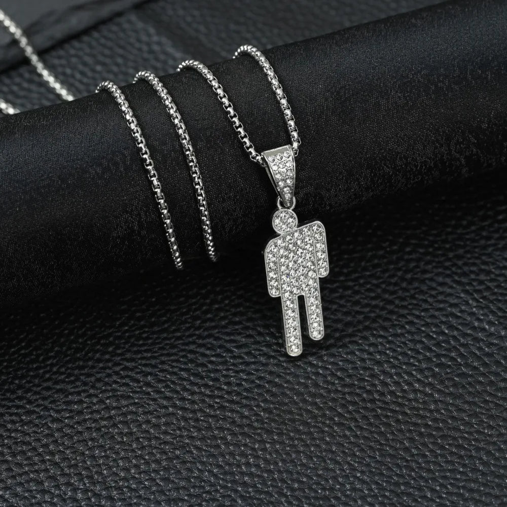 Hot-Selling European and American Necklace, Billie Eilish Style Tilted Pendant Full of Zircon, Trendy Hip-Hop Necklace