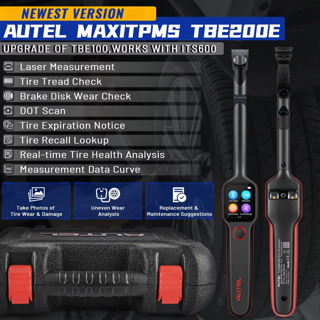 Autel MaxiTPMS TBE200E Tire Tread Laser Detector Brake Disc Wear Thickness Diagnostic Instrument Tool Compatible With ITS600