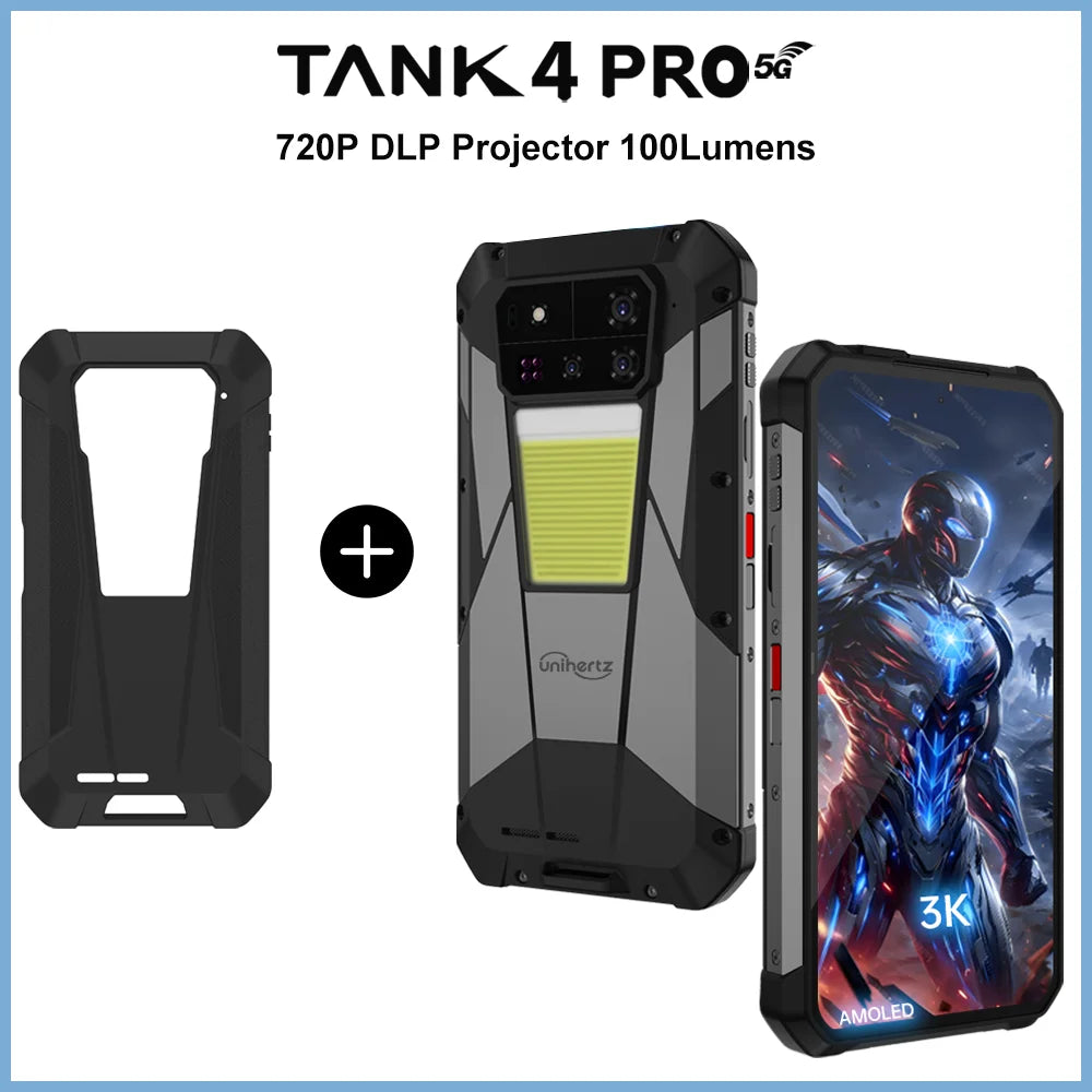 Unihertz by 8849 Tank 4 pr Smartphone 5G with 720P Projector 512GB 1TB Dimensity 8300 CPU 6.73" 3k AMOLED 11600mAh Android 14