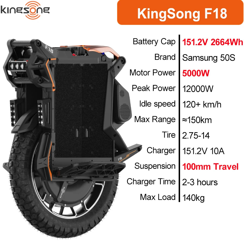 Newest Original KingSong F18 151.2V 2664Wh Electric Euicycle 100mm Traval Suspension 5000W Motor Power KS F18 Electric wheel