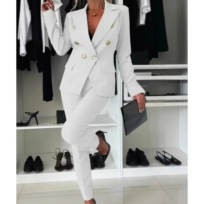 Two Piece Sets Woman Outfit 2025 Spring Solid Color Versatile Temperament Blazer Coat & Fashiona Casual Pocket Design Pants Set