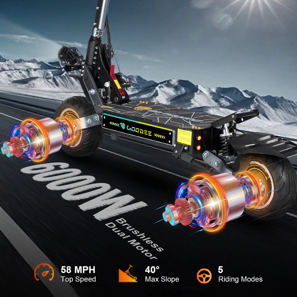 ZonDoo Pro 6000W 60V 38AH Dual Motor Electric Scooter Max Speed 95KM/H Max Mileage 90-110km 11 Inch Road Tyre Electric Scooter