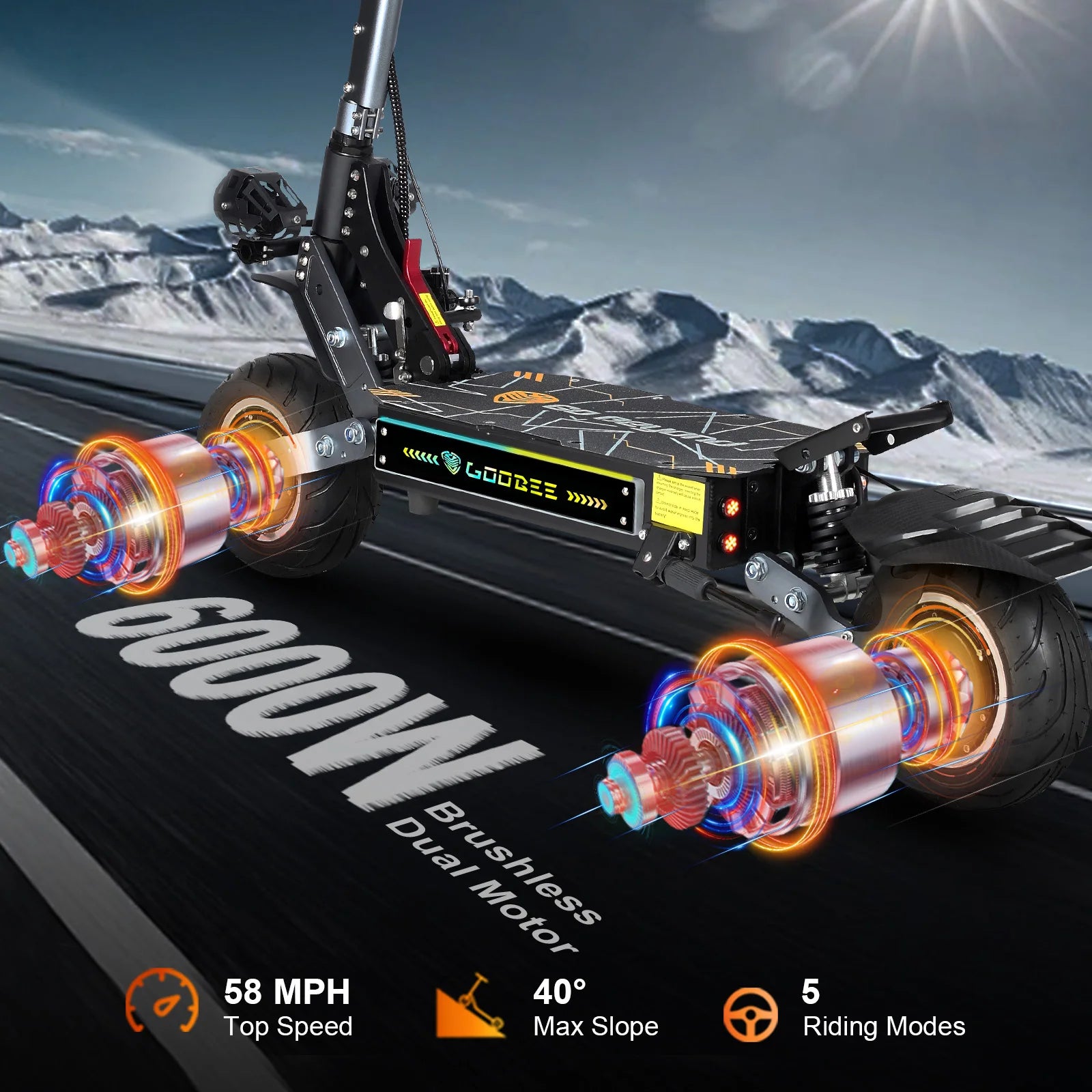 ZonDoo Pro 6000W 60V 38AH Dual Motor Electric Scooter Max Speed 95KM/H Max Mileage 90-110km 11 Inch Road Tyre Electric Scooter