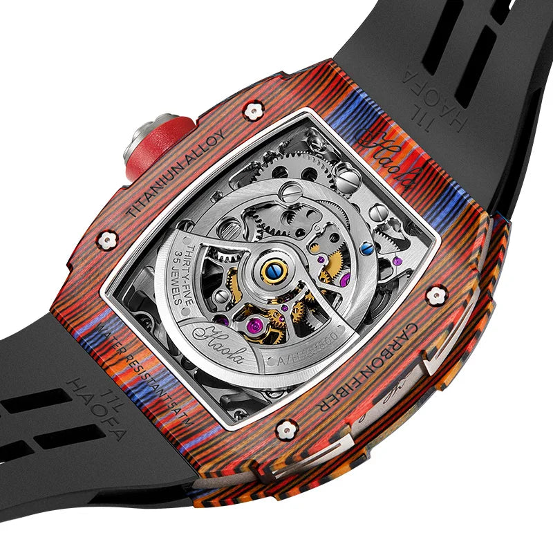 Haofa Automatic Tourbillon Man Watch Carbon Fiber Case Skeleton Mechanical Movement Men's Luxury Watch tourbillon reloj 1901-3