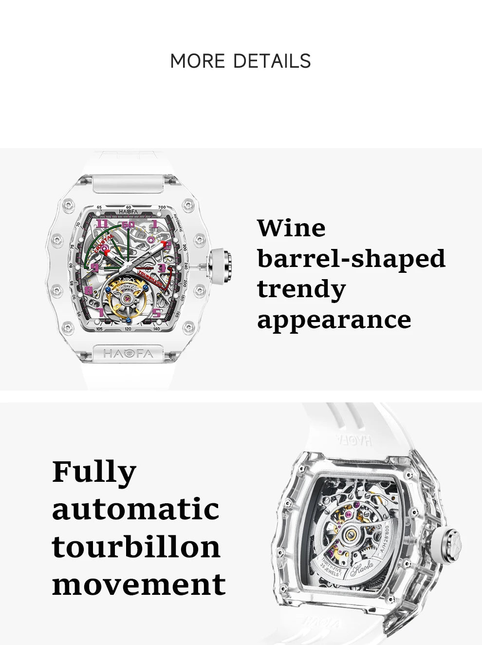 Haofa Flying Automatic Tourbillon Man Watch 2210 Luxury Mechanical Skeleton K9 Sapphire Crystal Case Watches for man Vintage