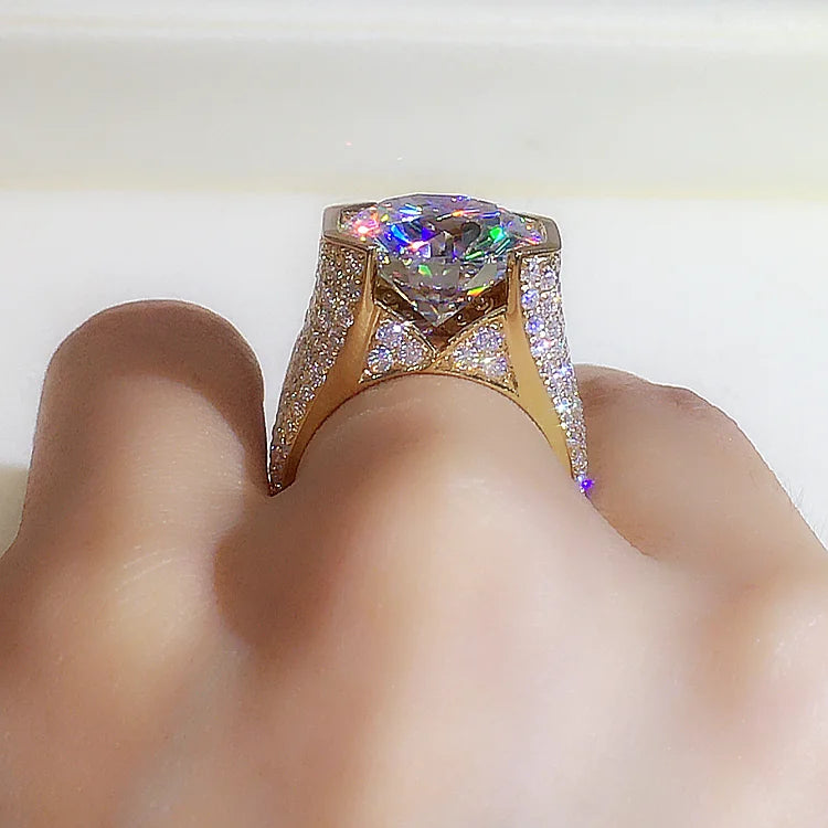 Custom Real 9K Yellow Gold Ring Men Engagement Anniversary Party Wedding Ring Round Moissanite Diamond Luxury 6 7 8 9 10 Carat