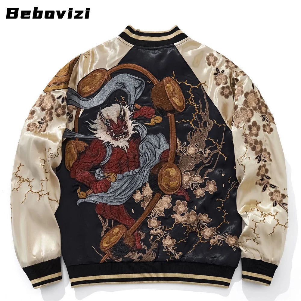 Japanese Anime Demon Embroidered Zipper Jacket Autumn Streetwear Hip Hop Men's Harajuku Baseball Coat Clothing