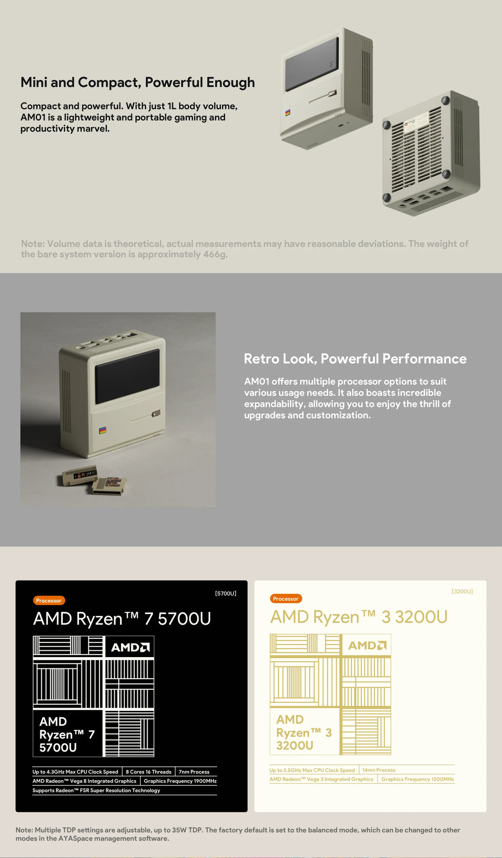 AYANEO AM01 Retro Mini PC AMD Ryzen 7 5800U 32G DDR4 512G/1T SSD NVMe SATA WIFI6 BT5.2 M.2 2230 Windows 11 Gaming Home Office