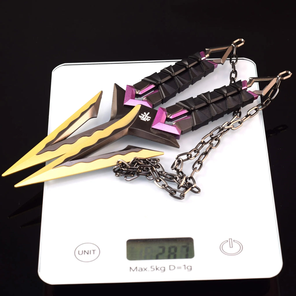 16cm Kuronami no Yaiba Gold Purple Red Double Kunai Keychain VALORANT Game Peripheral All Metal Ninja Kunai Model Ornament Craft