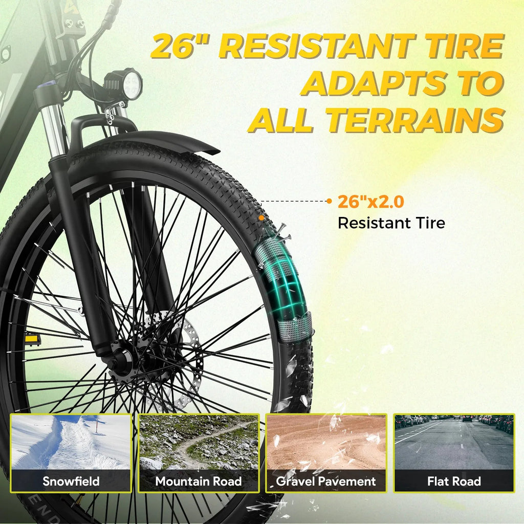 100W Electric Bicycle 26 Inch Fat Tire E-Bike 48V 12.8Ah Adults