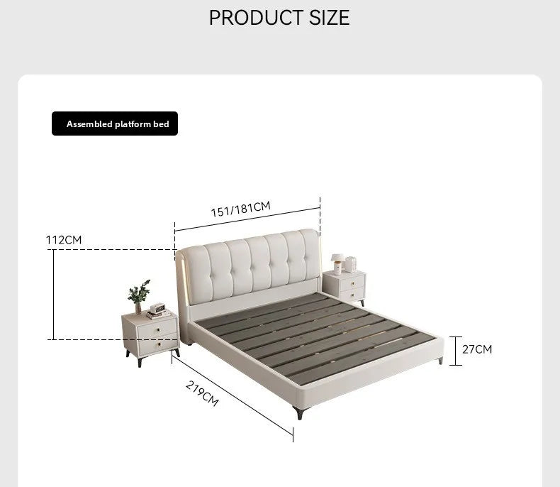 Cream white bed modern minimalist master bedroom bed frame light luxury comfortable bases e armações de cama interior furniture