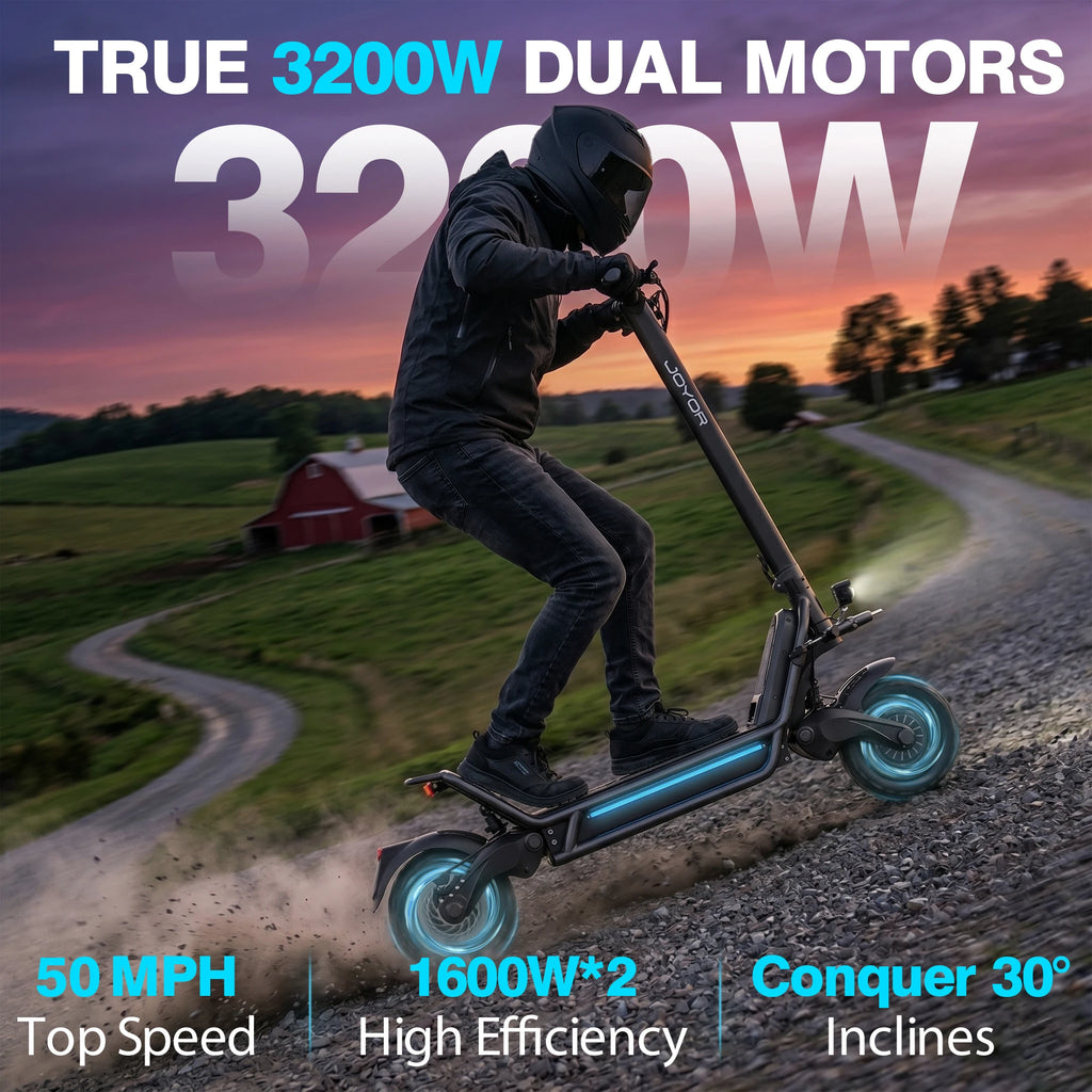JOYOR E6-S 3200W Electric Scooter 60V 31.5Ah 50MPH 62Miles 11" Tire Dual Motor Hydraulic Foldable Adult NFC OffRoad US Warehouse