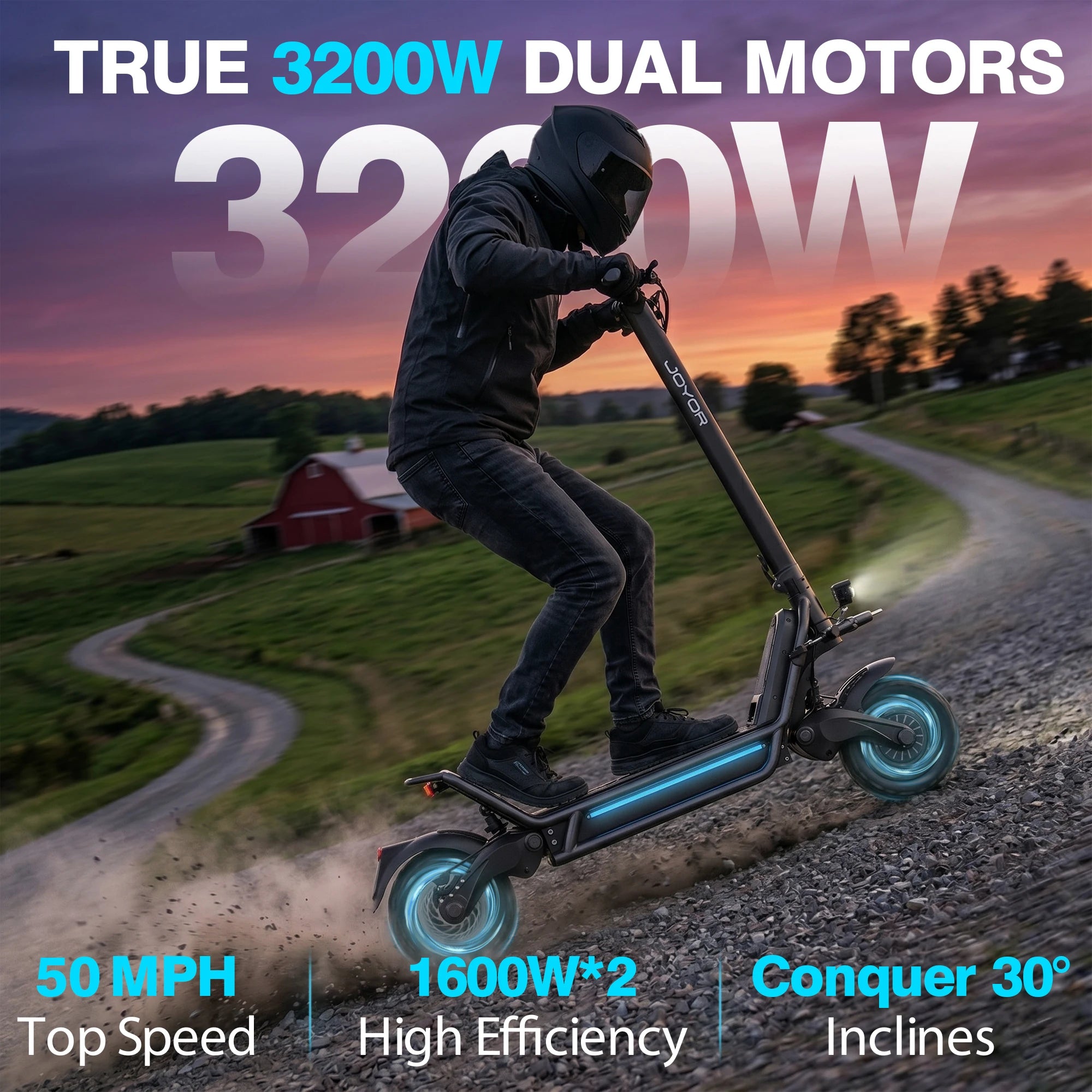 JOYOR E6-S 3200W Electric Scooter 60V 31.5Ah 50MPH 62Miles 11" Tire Dual Motor Hydraulic Foldable Adult NFC OffRoad US Warehouse