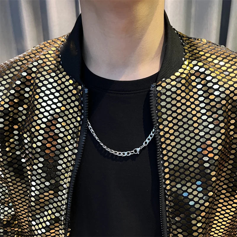Jas Men's New Diamond Plaid Jackets Men Hip Hop Y2K Bombers Jacket Night Club Stage Streetwear Thin Coat Clothing Veste Homme