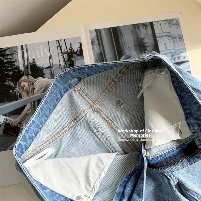 Summer Thin High Waist Slimming Bell Bottom Jeans Women's Fashion Korean Anime Leg Transformation Nine-Piece Micro Flared Denim