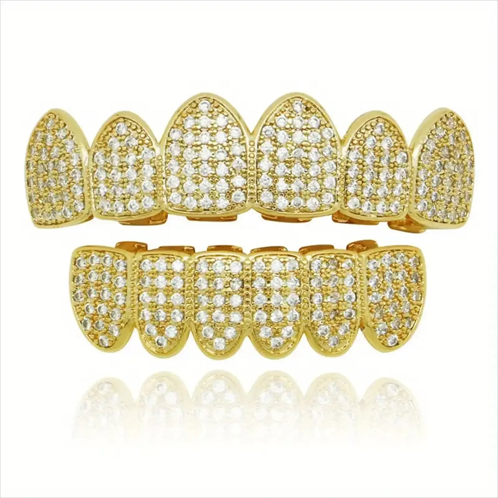 HipHop CZ Teeth Set For Unisex Top Bottom Mouth Gold Silver Color Teeth Tooth Cap Removable Dental Fashion Jewelry