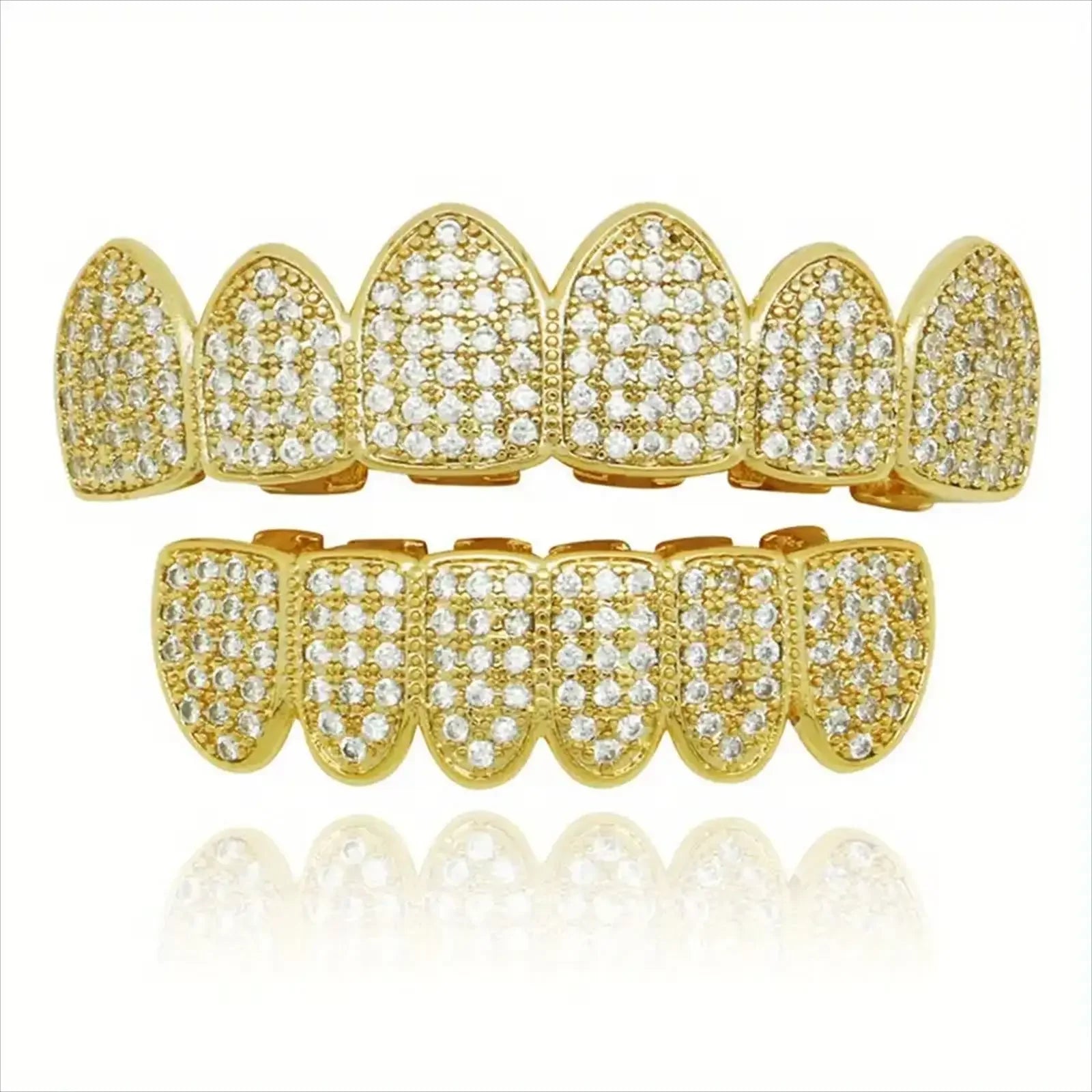 HipHop CZ Teeth Set For Unisex Top Bottom Mouth Gold Silver Color Teeth Tooth Cap Removable Dental Fashion Jewelry