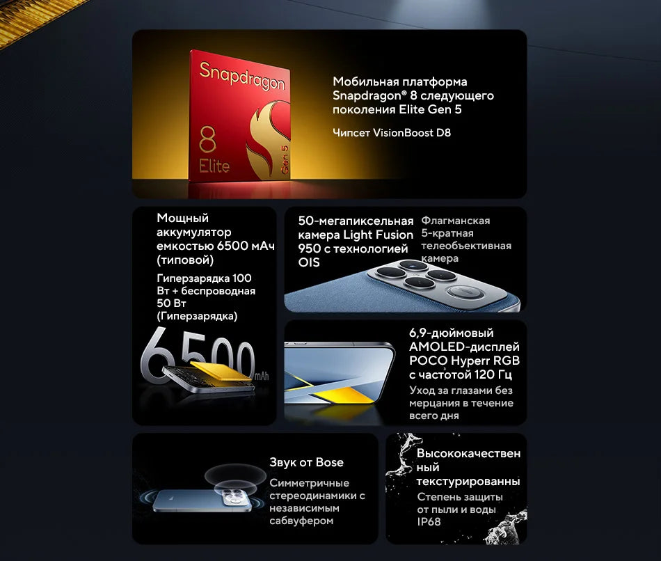 Global Version POCO F8 Ultra Smartphone Snapdragon 8 Elite Gen 5 6500mAh Battery 100W HyperCharging 50MP 6.9" 120Hz Display NFC