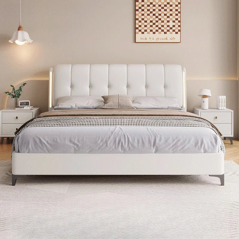 Cream white bed modern minimalist master bedroom bed frame light luxury comfortable bases e armações de cama interior furniture