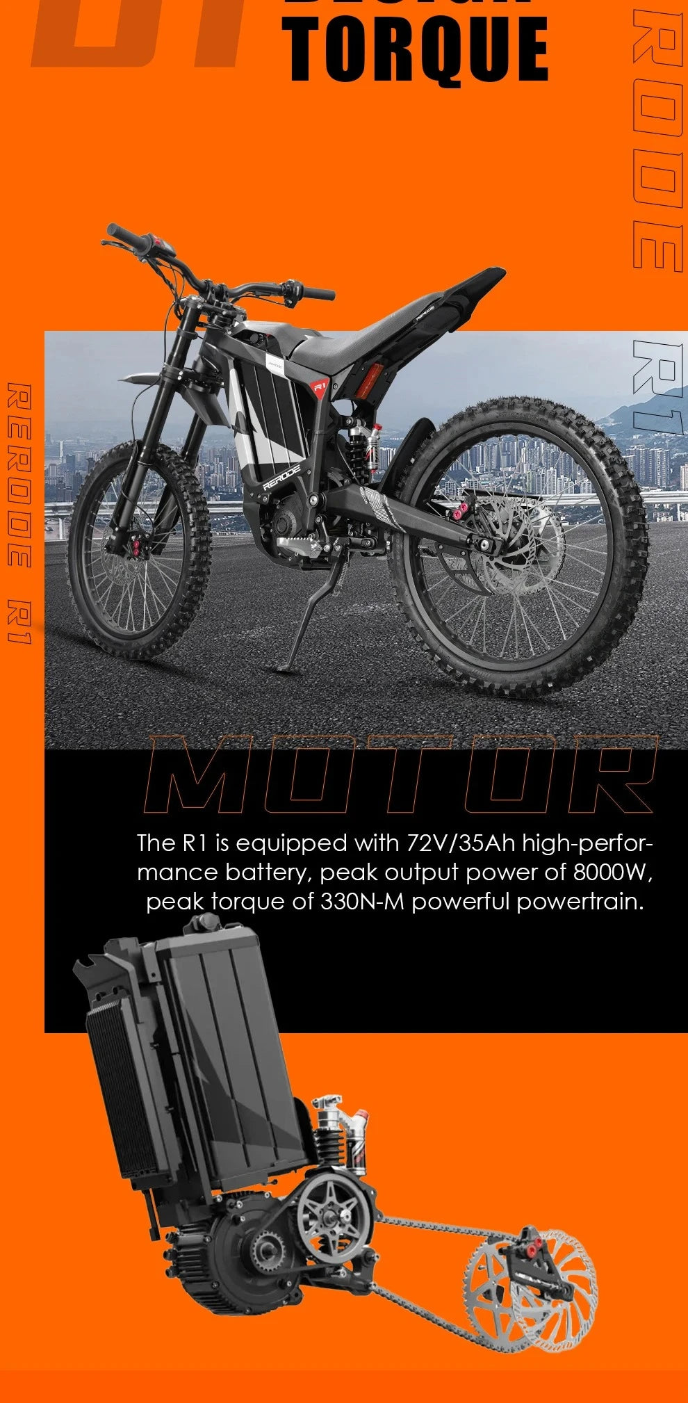 Electric Motorcycle Rerode 8000W 72v 35Ah Off Road 330.Nm Sur Ron Talaria Sting R Powerful Electric Dirbike