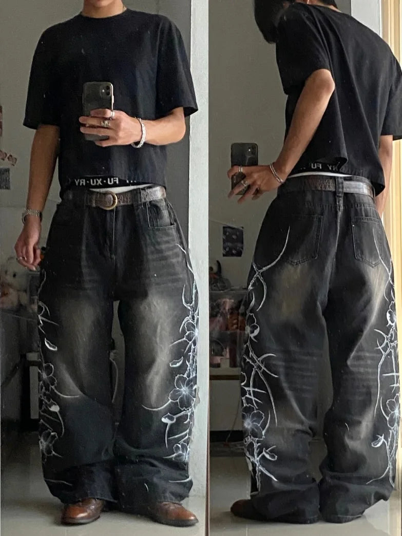 2026 New Y2K Striped Ripped Baggy Jeans for Men Women Harajuku Hip Hop Wide Leg Pants Korean Fashion Couple Casual Trousers