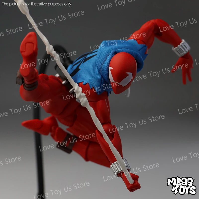 Original Mess Toys Scale Spider Man Action Figures Kids Toy Mafex ML Scarlet Spiderman in Vest & Hoodie Cloth Outfit Model Gift