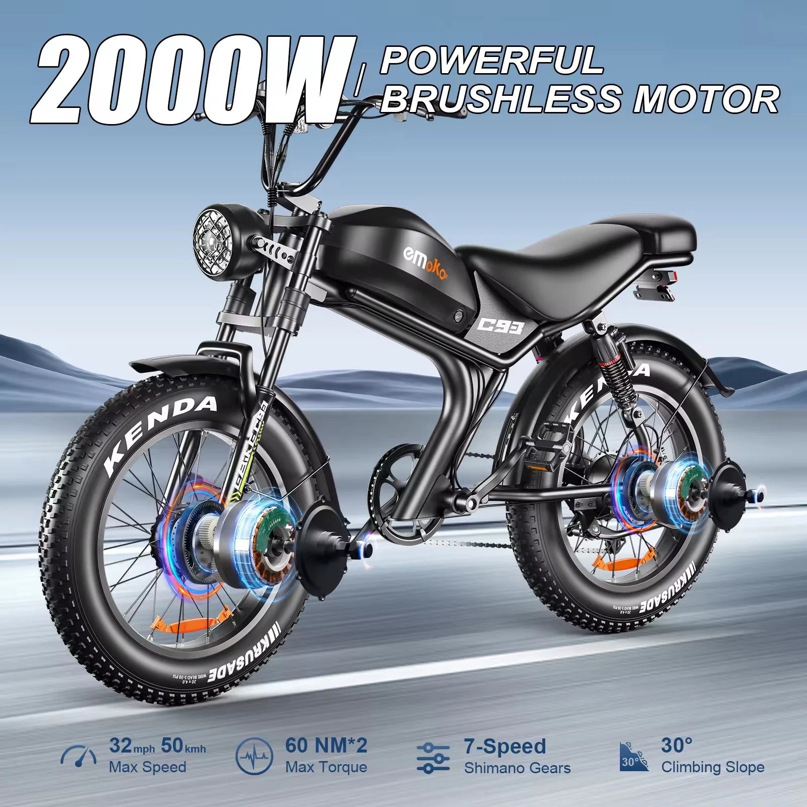 Electric bicycle C93 2000W motor 48V23Ah Battery Dual Hydraulic break E-BIKE max speed 55km/h Aluminum alloy electric bike adult