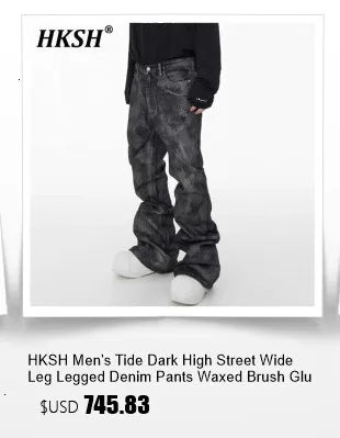HKSH Spring Autumn New Men Trend Ripped Frayed Denim Patchwork Jacket Elastic Waist Wide-Leg Pants Fashion Two-Piece Set HK16899