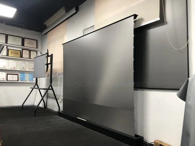 Motorized Fresnel ALR Floor Rising Projector Screen for Standard/Long Throw Projector, 8K Floor Stand Screen for Home Theater
