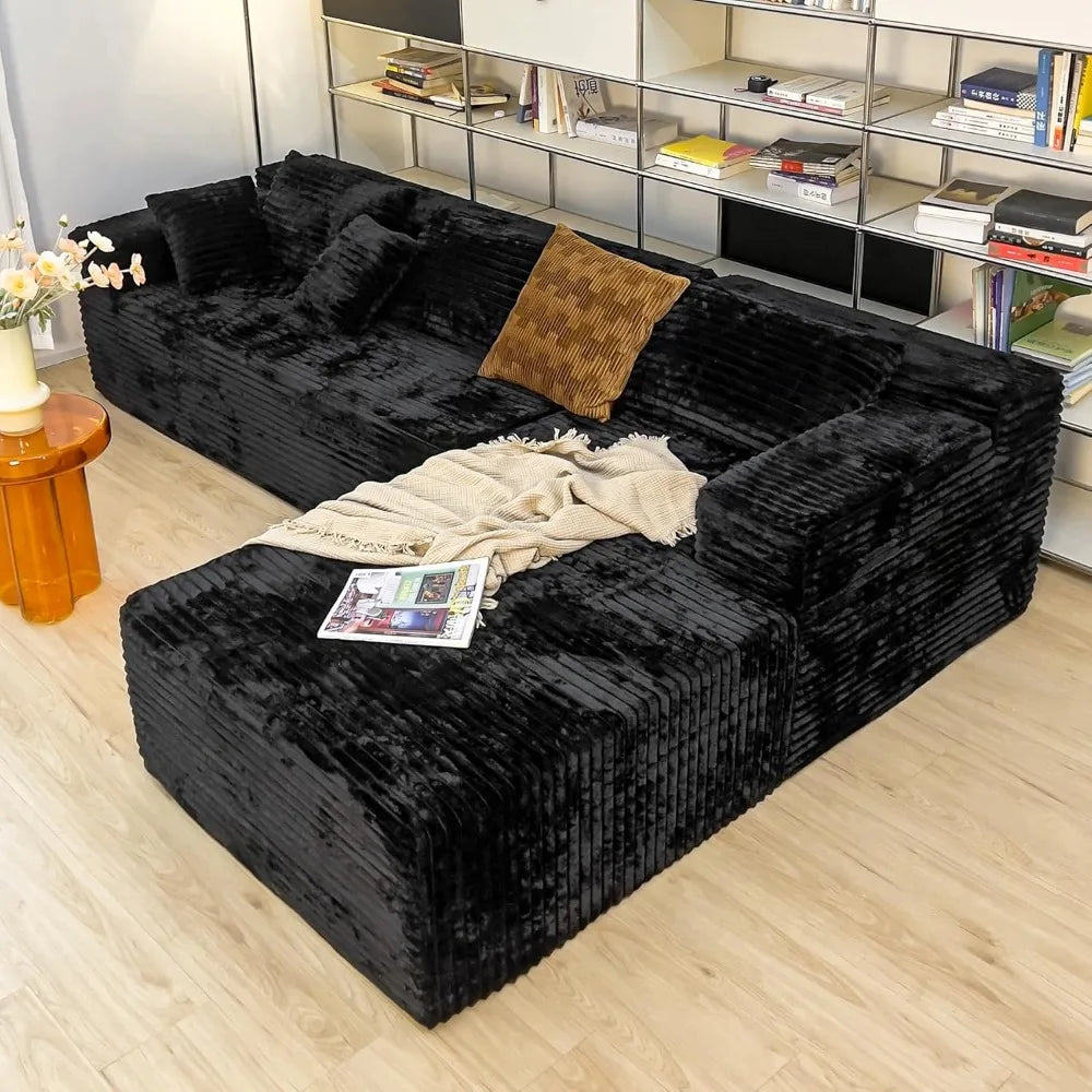 Sectional couches for Living Room Corduroy Couch, 104" Cloud Sectional Couch with L-Shape Chaise, Modern Modular, Customized