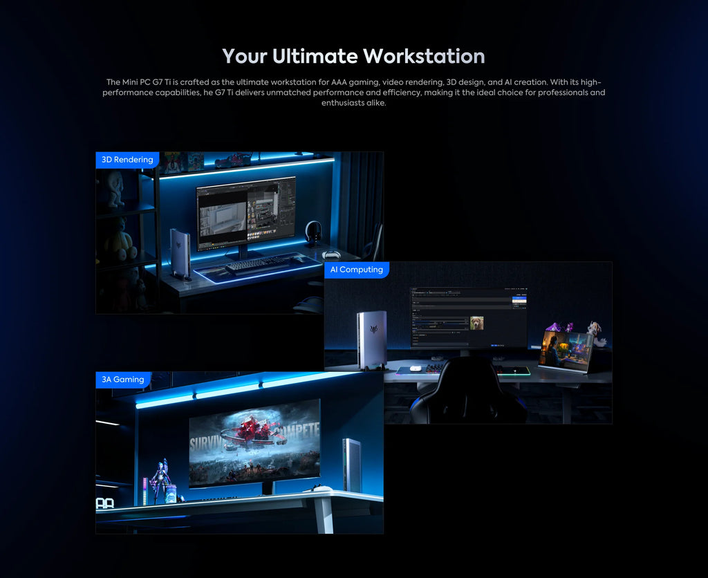 AtomMan Gaming Mini PC G7 Ti Intel i9 14900HX NVIDIA RTX 4070 8G GDDR6 2xDDR5 USB4 Windows 11 Desktop Computer Workstation WiFi7