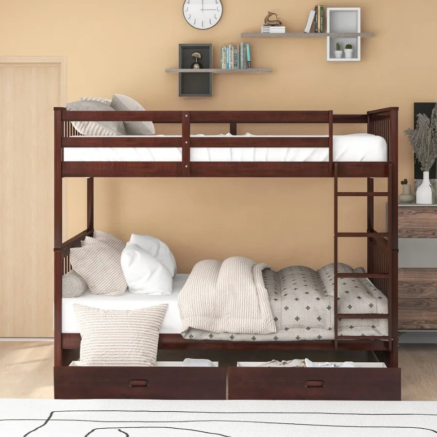 Full-Over-Full Bunk Bed with Ladders and Two Storage Drawers Espresso (OLD SKU:LT000365AAP)