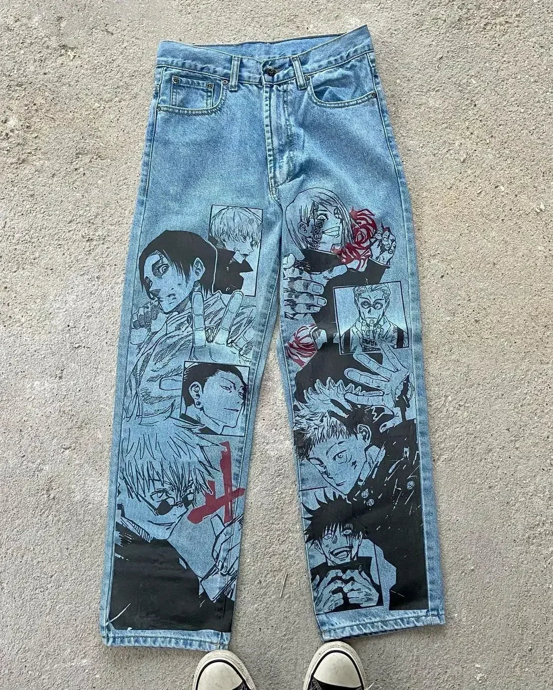 Anime Sexy Girl Print Blue Baggy Jeans New Style Wide Leg Trouser Y2k Harajuku Popular Streetwear Men Women High Waist Pants