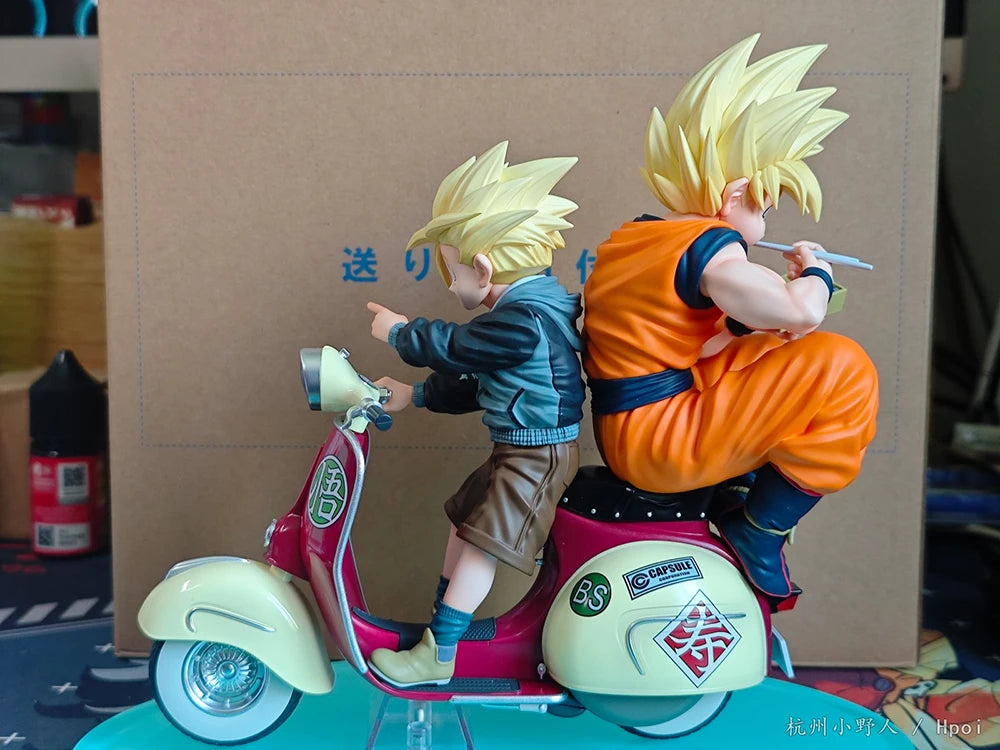 Original in Stock MegaHouse Dragon Ball Z - Son Gohan SSJ - Son Goku SSJ Desktop Real McCoy EX - & Bike Anime Figure Garage Kit