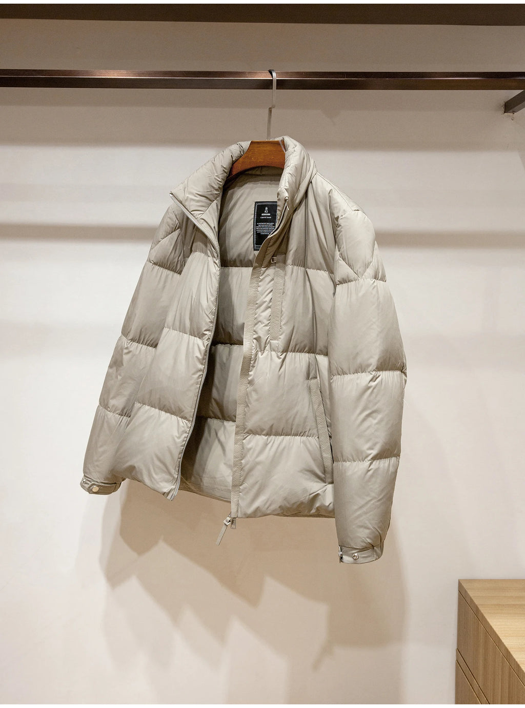 Men's High-Fluffy White Goose down Jacket Urban Outdoor Casual Hooded Stand-Up Collar Warm Filled Coat