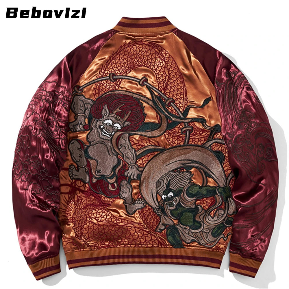 Mens Baseball Jackets Hip Hop Japanese Anime Demon Embrodiery Bomber Coats Streetwear Harajuku Motorcycle Jacket Clothing